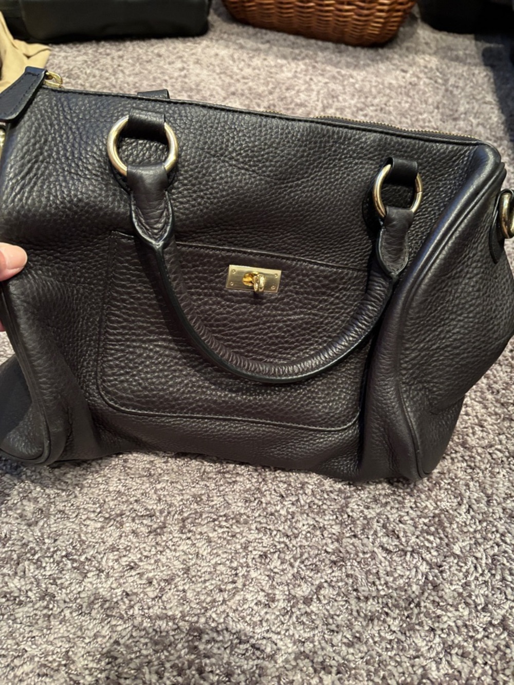 J. Crew Black Pebbled Leather Satchel with Gold Hardware